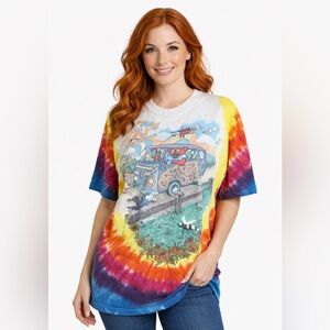 Vintage Y2K Grateful Dead Tie Dye Tour Bus Graphic T-Shirt